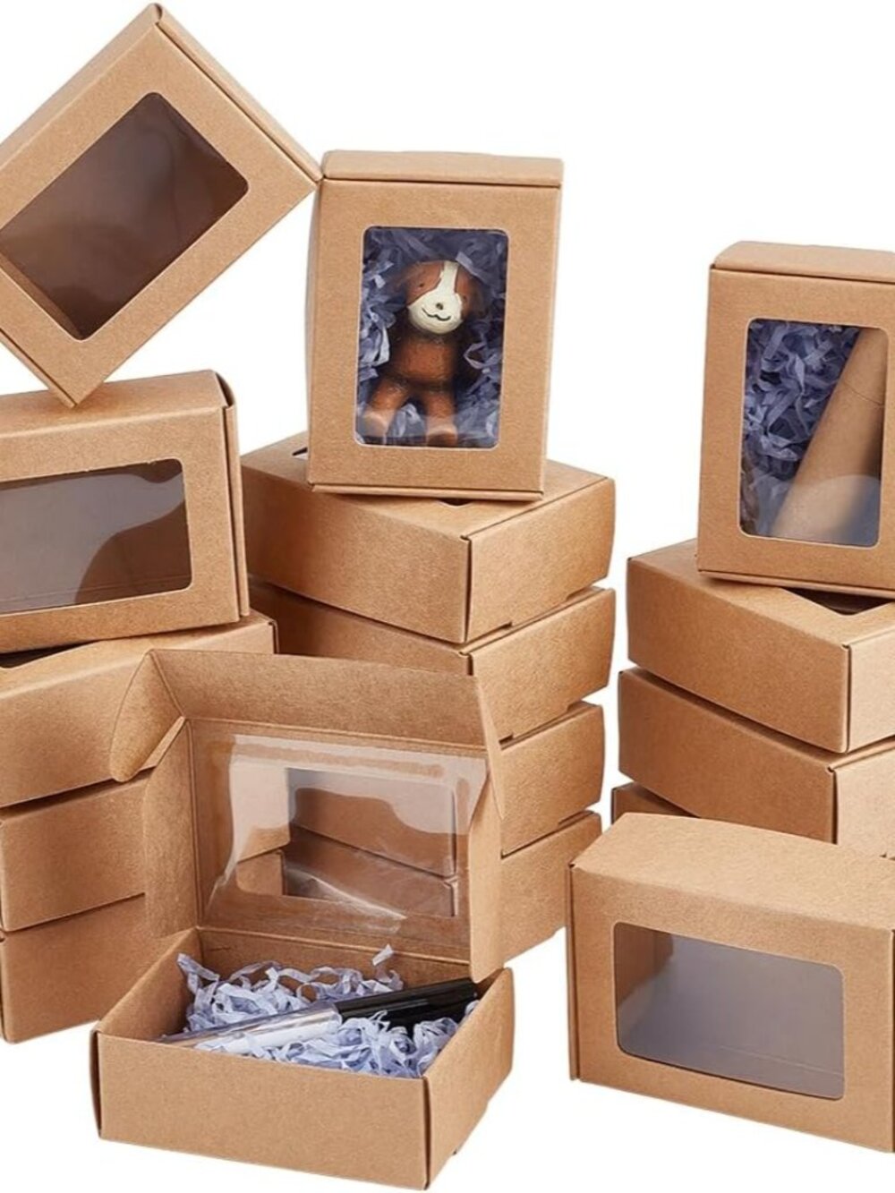 30 Pack 3.3x2.3x1inch Rectangle Brown Kraft Paper Boxes with Clear Window for We